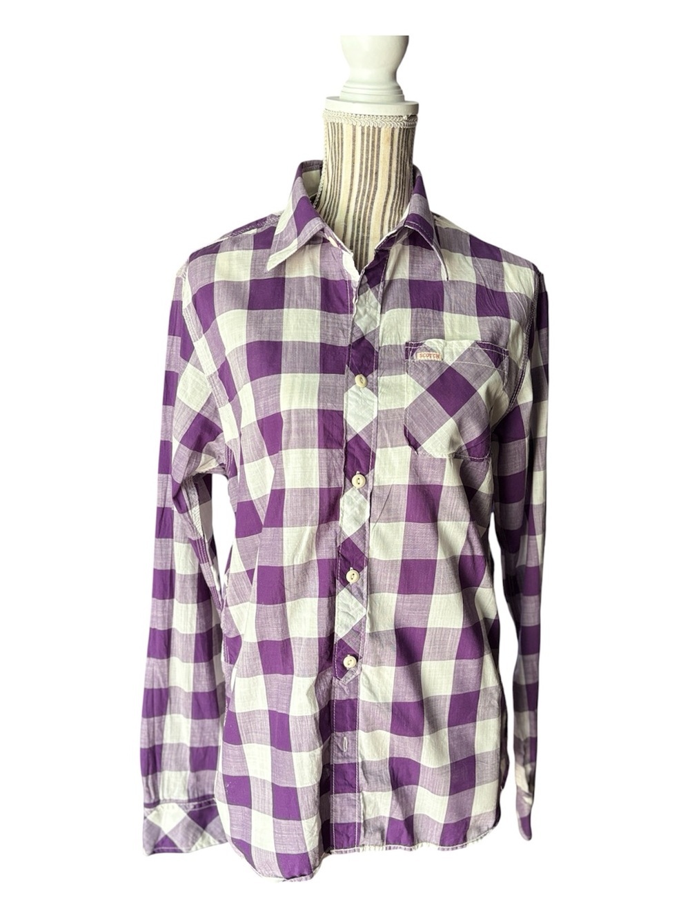 Scotch & Soda Amsterdam Purple White Plaid Button Down Shirt Long Sleeve